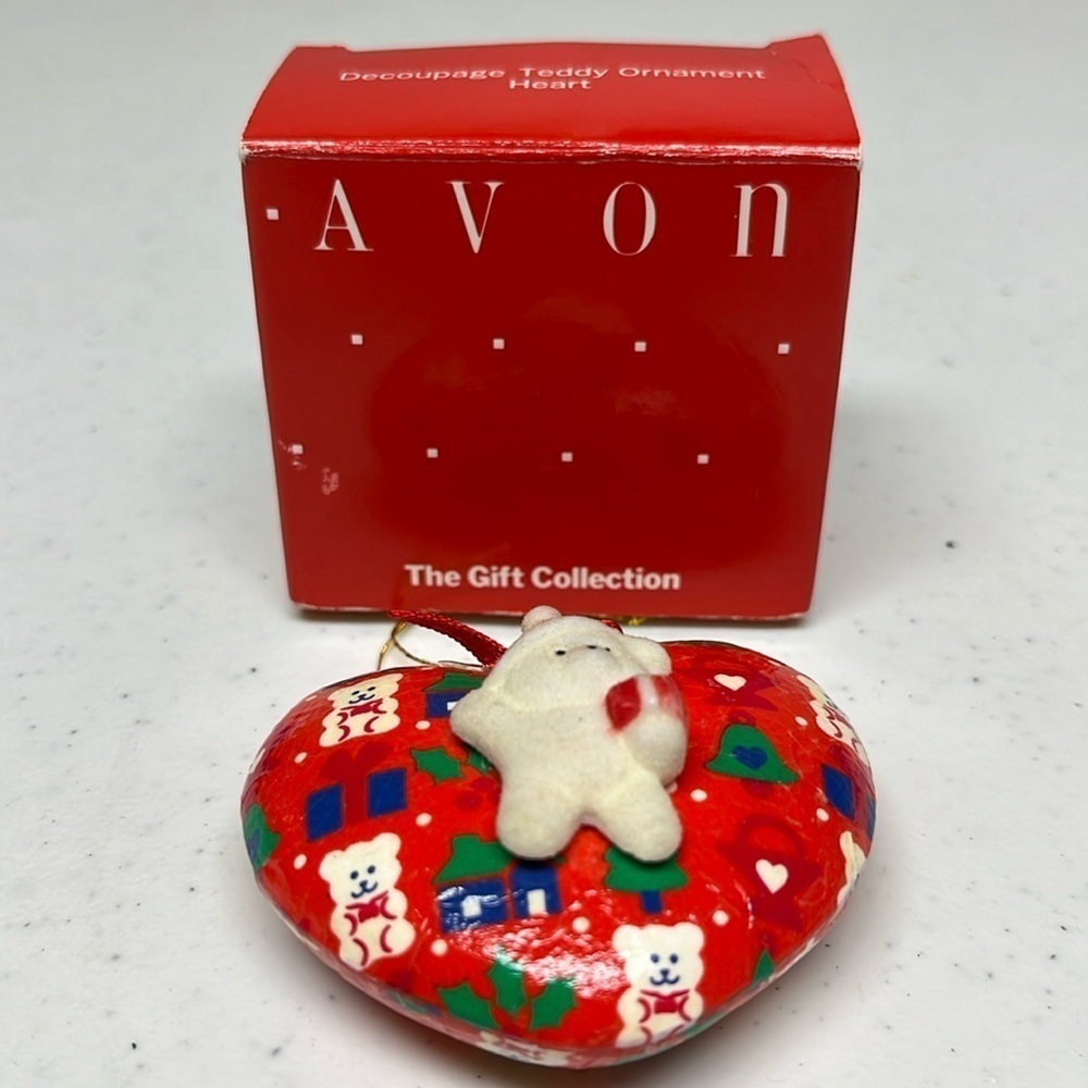 Avon Teddy Bear Decoupage Ornament Vintage